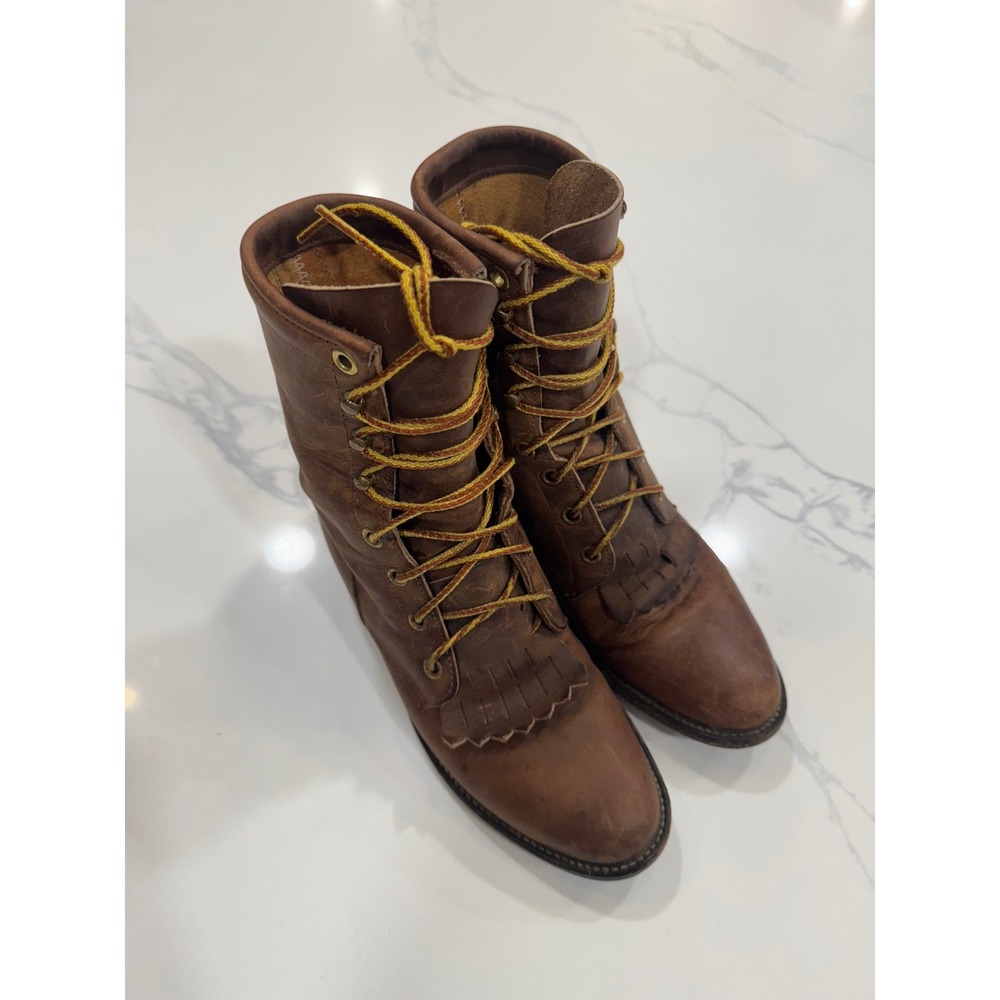 Justin Lace Up Kiltie Packer Boots Brown Leather Women's Size 5.5 US